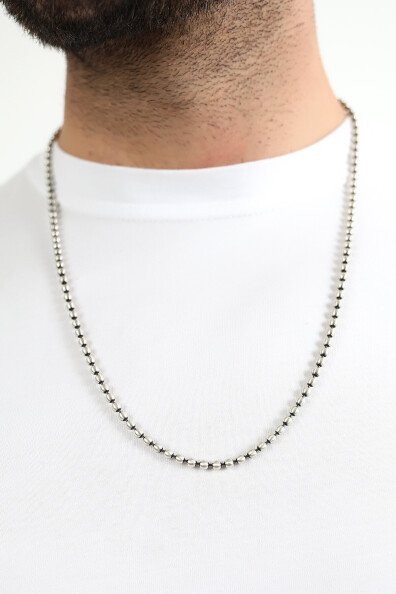  Gümüş Kalın Top Boncuk kolye  