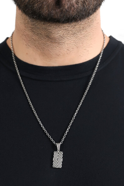 Gümüş Klasik Çizgili Desenli Kolye Ucu 