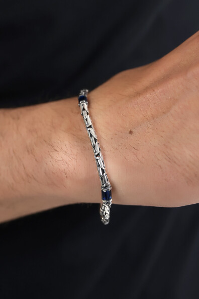 Gümüş Lacivert Taşlı Kral Erkek Bileklik