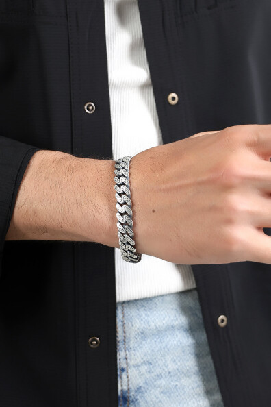 Gümüş Motif Kalemli Erkek Bileklik