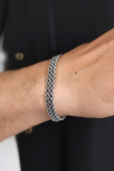 Gümüş Rolex Desenli Unisex Bileklik