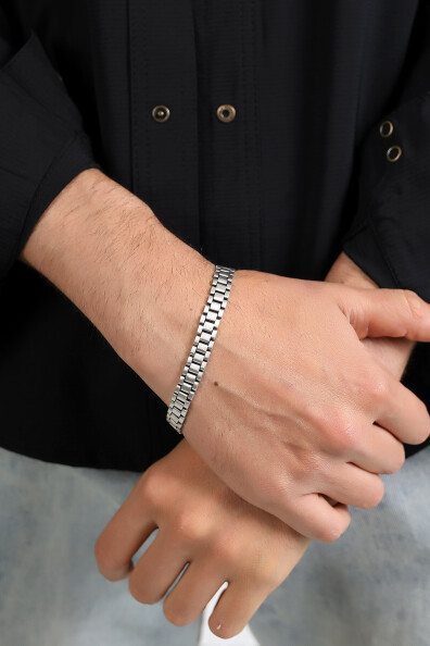 Gümüş Saat Zinciri Erkek Bileklik