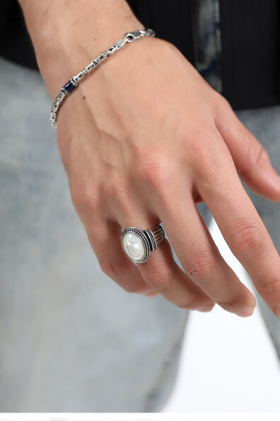 Gümüş Sedef Taşlı Desenli Yüzük