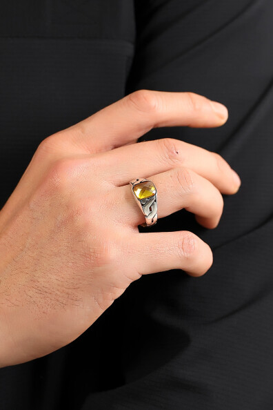 Gümüş Sitrin Taşlı Zincir Kollu Yüzük