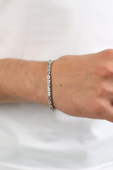 Gümüş Siyah Taşlı Oksit Kaplama Erkek Bileklik