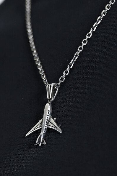  Gümüş Uçak Figürlü Kolye Ucu 
