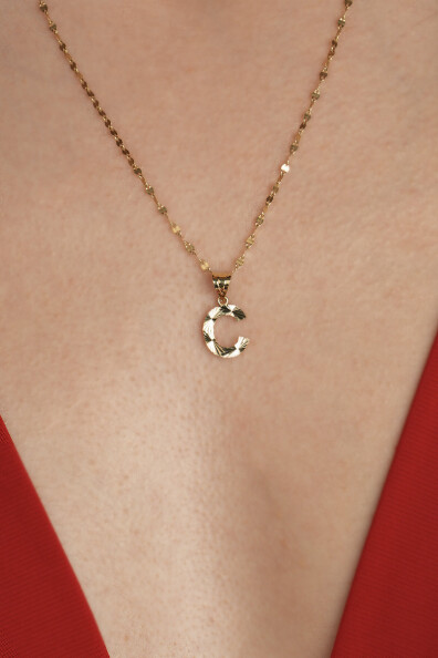 14 Ayar Altın C Harfi Kolye Ucu