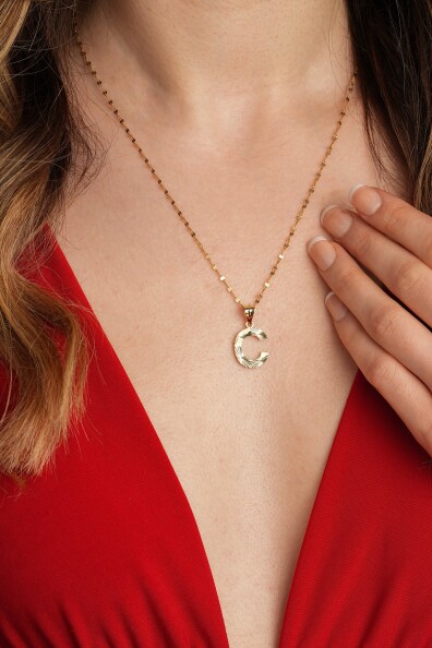 14 Ayar Altın C Harfi Kolye Ucu