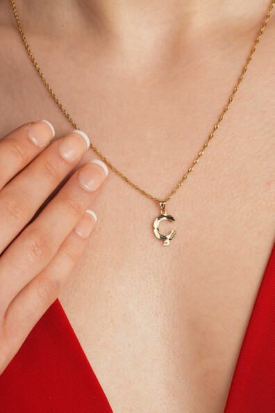 14 Ayar Altın Ç Harfi Kolye Ucu