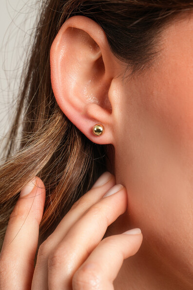 14 Ayar Altın Cilalı Top Küpe