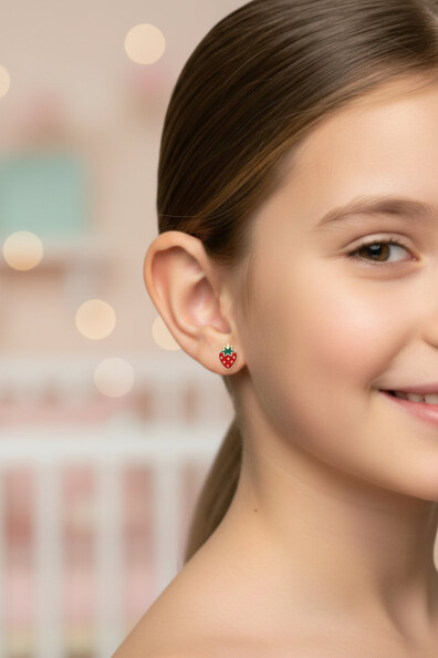 14 Ayar Altın Çilek Çocuk Küpe