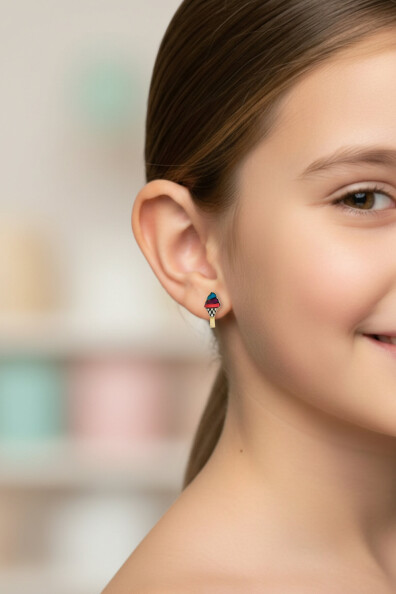 14 Ayar Altın Dondurma Çocuk Küpe