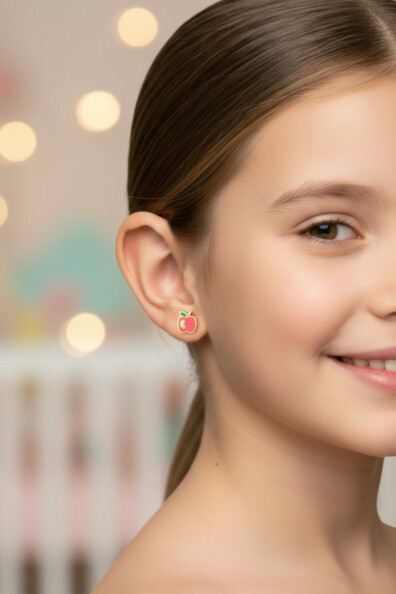 14 Ayar Altın Elma Çocuk Küpe