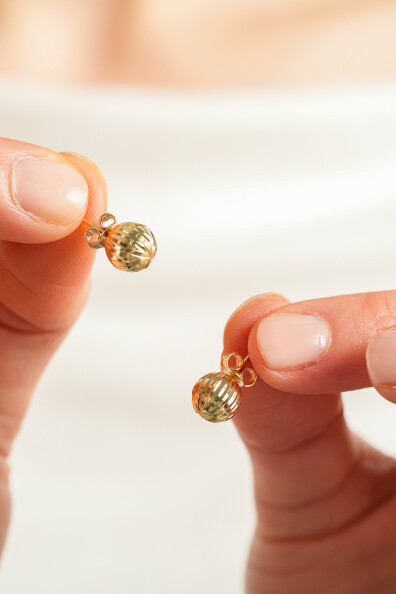 14 Ayar Altın Kalemli Top Küpe