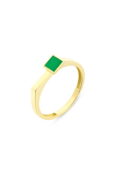 14 Ayar Altın Kare Yeşil Mineli Minimalist Yüzük