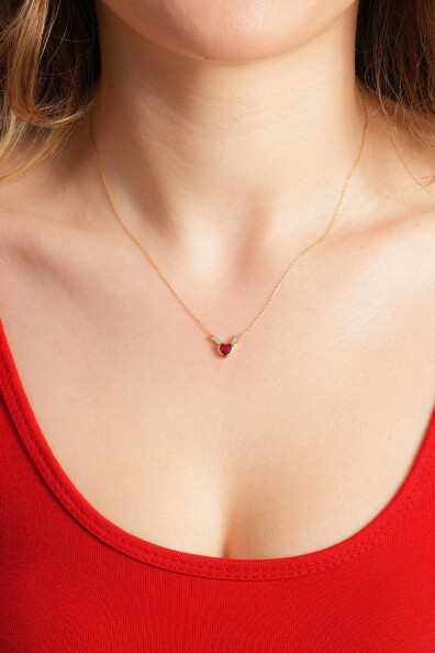 14 Ayar Altın Kırmızı Kalp Kolye