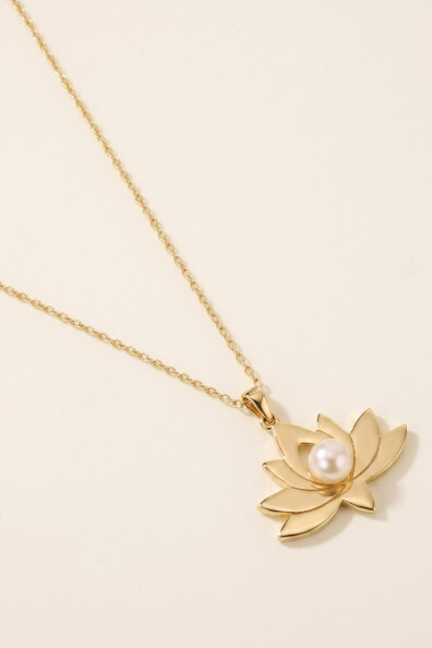 14 Ayar Altın Lotus İnci Kolye