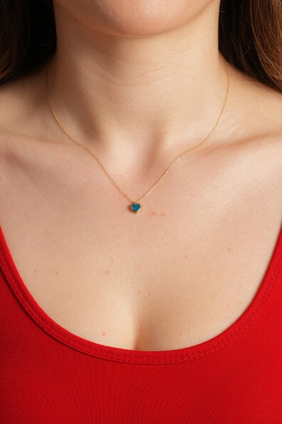 14 Ayar Altın Mavi Kalp Kolye