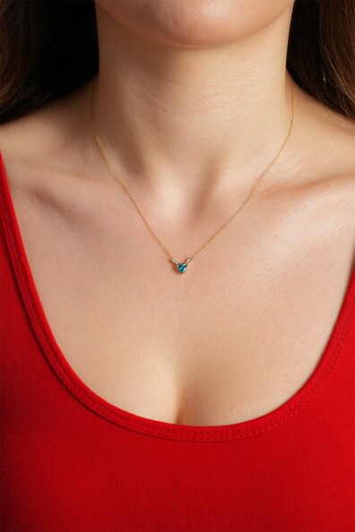 14 Ayar Altın Mavi Kalp Kolye