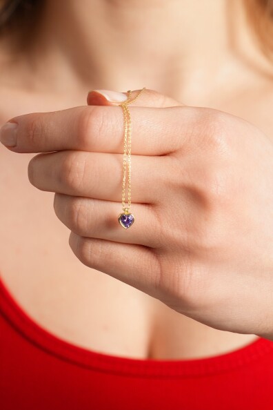 14 Ayar Altın Mor Kalp Kolye