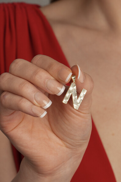 14 Ayar Altın N Harfi Kolye Ucu