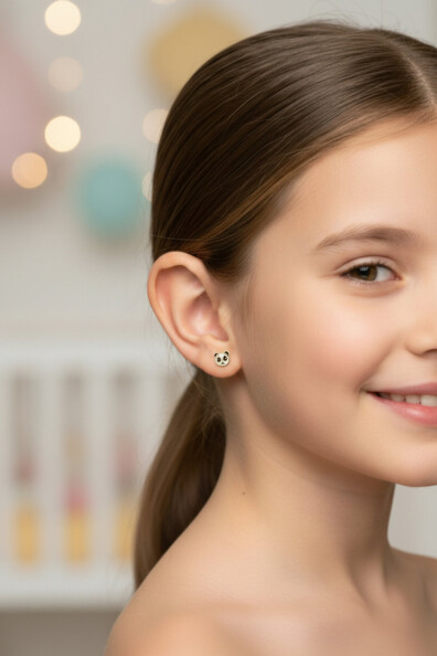 14 Ayar Altın Panda Çocuk Küpe