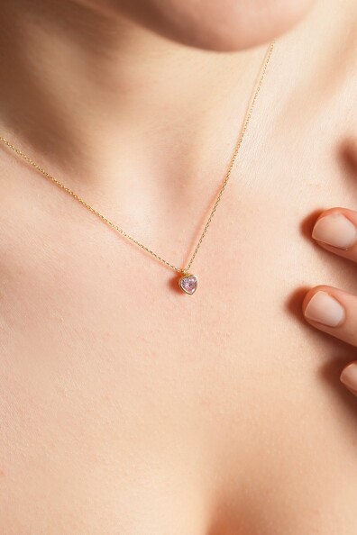 14 Ayar Altın Pembe Kalp Kolye