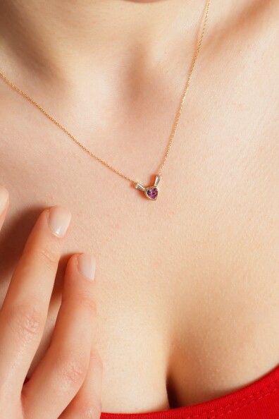 14 Ayar Altın Pembe Kalp Kolye