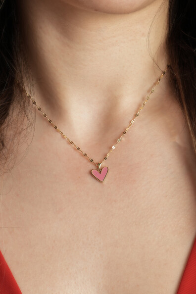 14 Ayar Altın Pembe Kalp Kolye