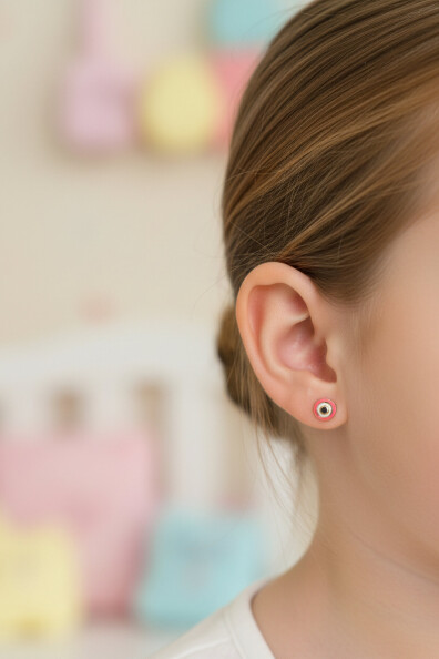 14 Ayar Altın Pembe Nazar Çocuk Küpe