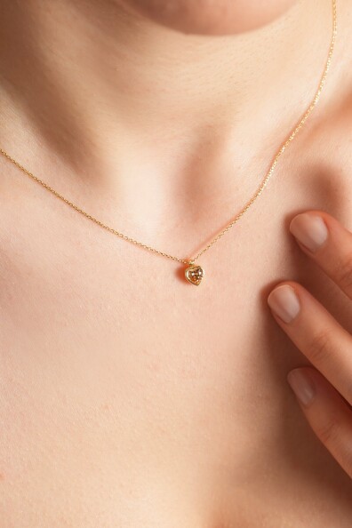 14 Ayar Altın Şampanya Kalp Kolye