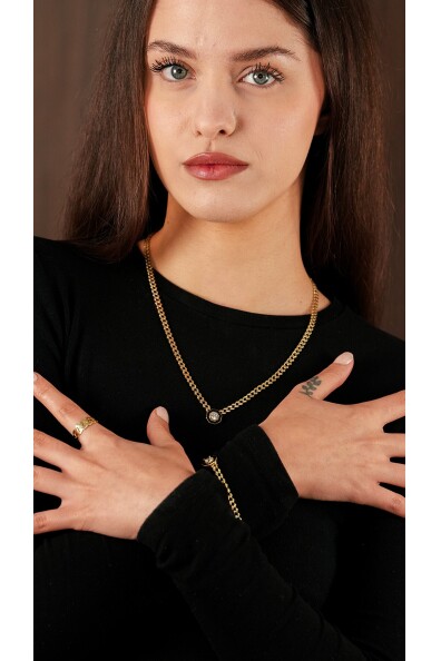 14 Ayar Altın Tektaş Zincir Kolye