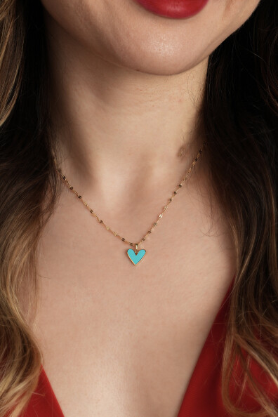 14 Ayar Altın Turkuaz Kalp Kolye