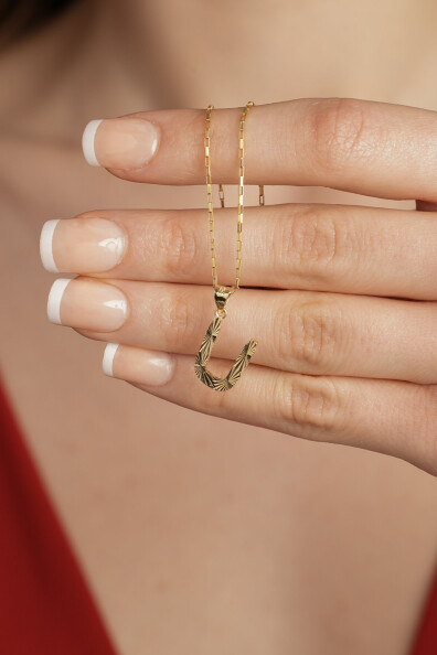 14 Ayar Altın Ü Harfi Kolye Ucu