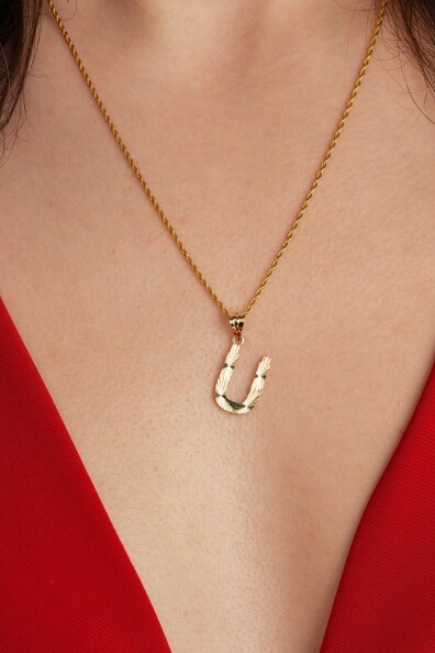 14 Ayar Altın Ü Harfi Kolye Ucu