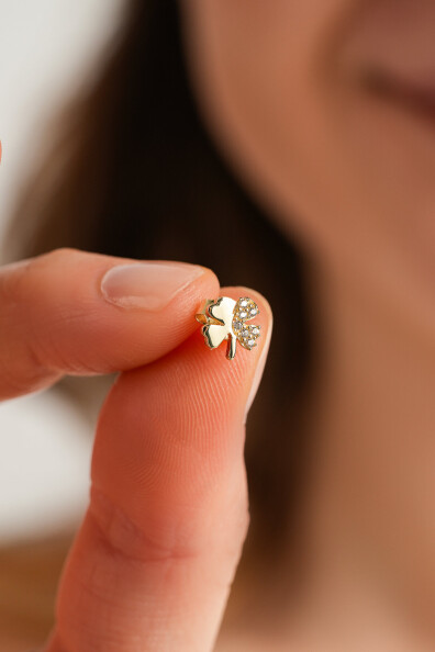 14 Ayar Altın Yonca küpe