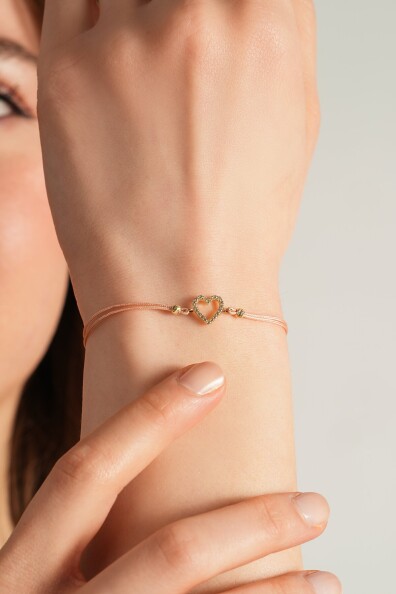 14 Ayar Altın İpli Kalp Bileklik