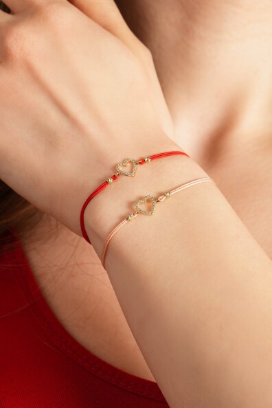 14 Ayar Altın İpli Kalp Bileklik