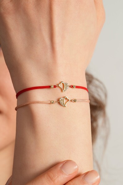 14 Ayar Altın İpli Kalp Bileklik