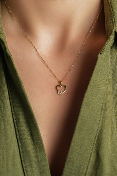 14 Ayar Kalp Kolye