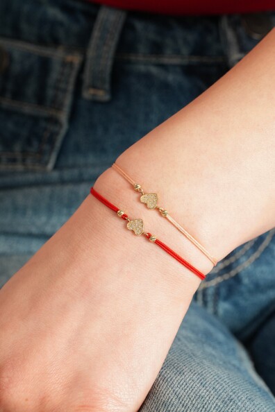 14 Ayar Altın İpli Kalpli Bileklik