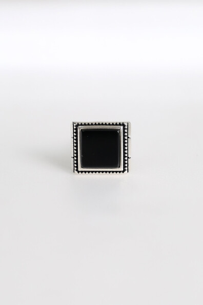 Gümüş Kare Siyah Taş Model Kol Düğmesi 