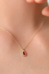 14 Ayar Altın Kırmızı Taş Damla Kolye