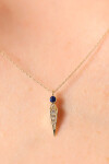 14 Ayar Altın Lacivert Taş Sivri Uç Kolye