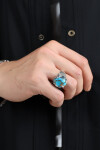 Gümüş Meksika Turkuazı Taşlı Yüzük 