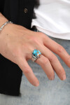 Gümüş Meksika Turkuazı Taşlı Yüzük 