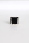 Gümüş Kare Siyah Taş Model Kol Düğmesi 